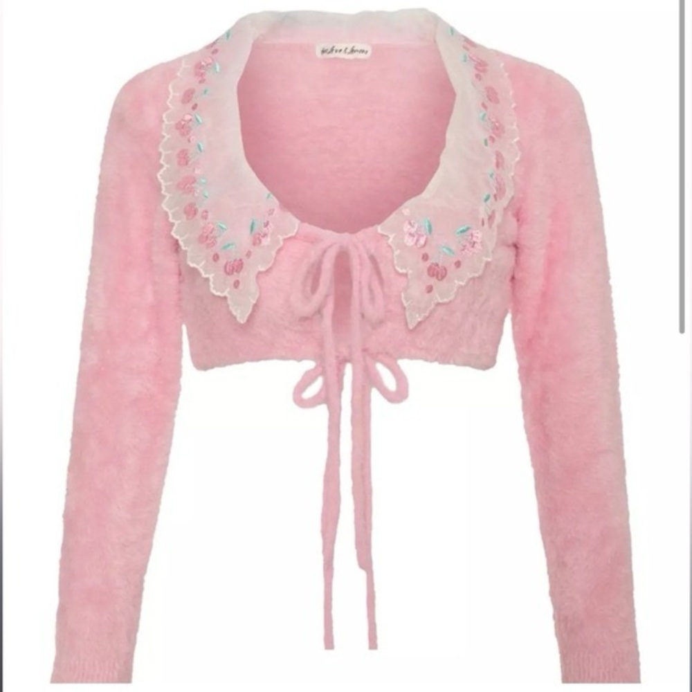 For Love & Lemons Sweet Cherry Fuzzy Cardigan Size XS